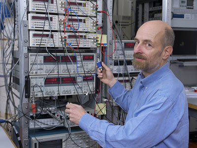 The experimental physicist Klaus Ensslin in his research lab