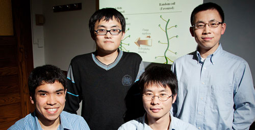 From left, undergraduate Jason Lang, graduate students Yugang Bai and Hua Lu, and materials science and engineering professor Jianjun Cheng