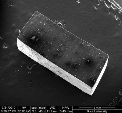 A small block of nanocomposite material proved its ability to stiffen under strain