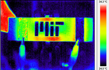 Infrared themographic image of a nanoengineered composite heated via electrical probes