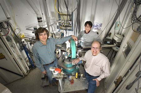 Alexei Tkachenko, Htay Hlaing and Ben Ocko at an experimental end station at the NSLS