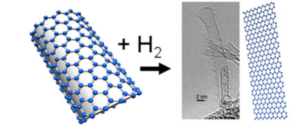 Reaction of single-walled carbon nanotubes with hydrogen gas