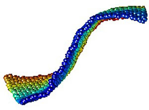 An atomic model of a graphene sheet flexing when immersed in bidirectional fluid flow
