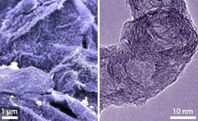 A scanning electron microscopy image of a carbon nanofiber/graphene composite grown by chemical vapor deposition