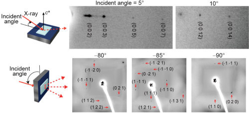 X-ray diffraction photographs of the organic semiconductor single-crystal thin film