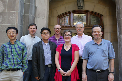 From left, Liang-shi Li, Steven Tait, Dongwhan Lee, Amar Flood, Sara Skrabalak, David Bish and David Baxter