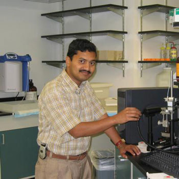 Dr. Swadeshmukul Santra in his lab at UCF