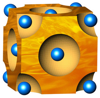 the blue spheres represent selenium atoms forming a crystal lattice