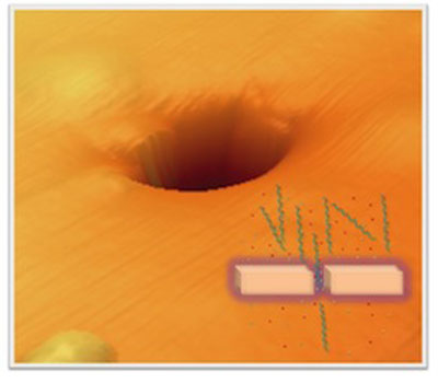 Atomic Force Microscope image of a 100 nm nanopore in silicon