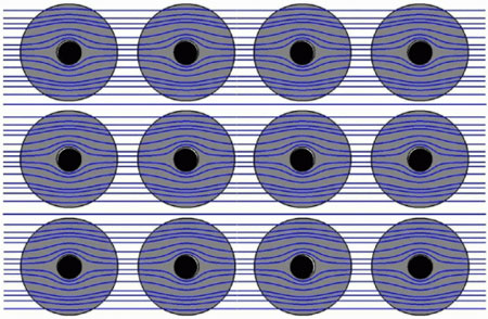light propagation through an array of invisibility cloaks