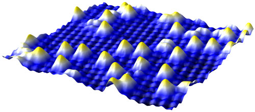 STM-picture of the iron-oxide surface with gold atoms