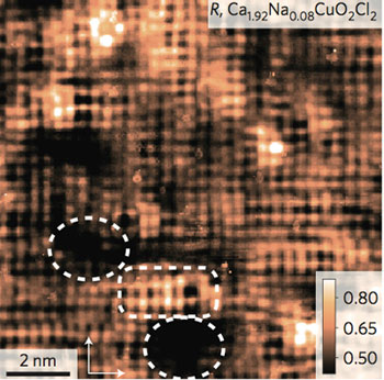 Scanning tunneling microscope image of a partially doped cuprate superconductor shows regions with an electronic pseudogap