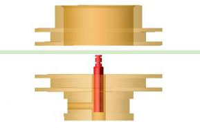 Cross-section through the long axis of the glass slide, showing the bobbins for the applied magnetic field and the pick-up coils