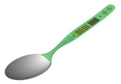 spoon that automatically measures the weight and temperature of it's content