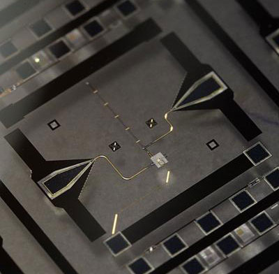 A close-up of one of the circuits used in the quantum mechanics experiment