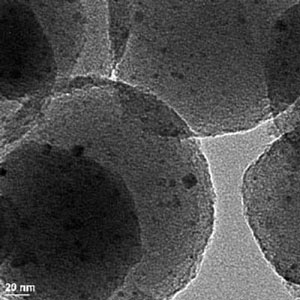 nanoscale catalyst particles showing up as dark spots