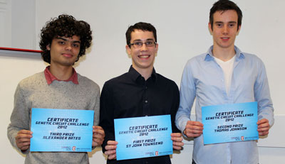 The Genetic Circuit Challenge finalists: Alexander Bates, StJohn Townsend and Thomas Johnson