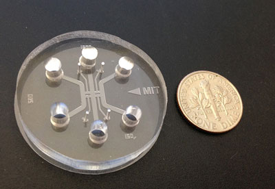 A microfluidic device with three channels and four gel region, used for studying cancer cell extravasation