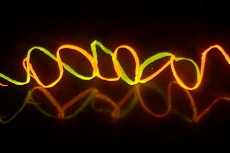 helical silk fibers colored by Rhodamine dyes