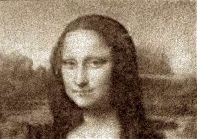 This is an accurate millimetric replica of Leonardo da Vinci's Mona Lisa, formed by approximately one million E. coli cells that were genetically engineered to respond to light