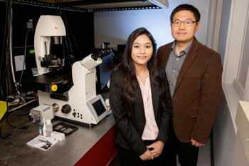 Graduate student Payel Mondal, left, biochemistry professor Kai Zhang