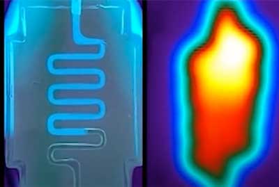 Fluorescent and infrared imaging of a heat distribution channel in a bulk hydrogel
