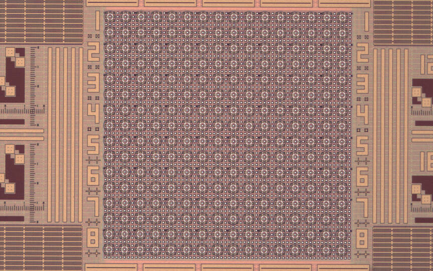 This semiconductor chip features a dense array of microsites that can control the pH at the local level
