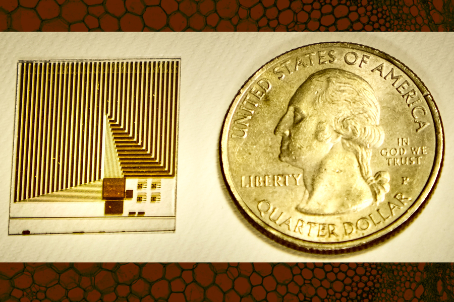 sensor device compared to a quarter dollar coin