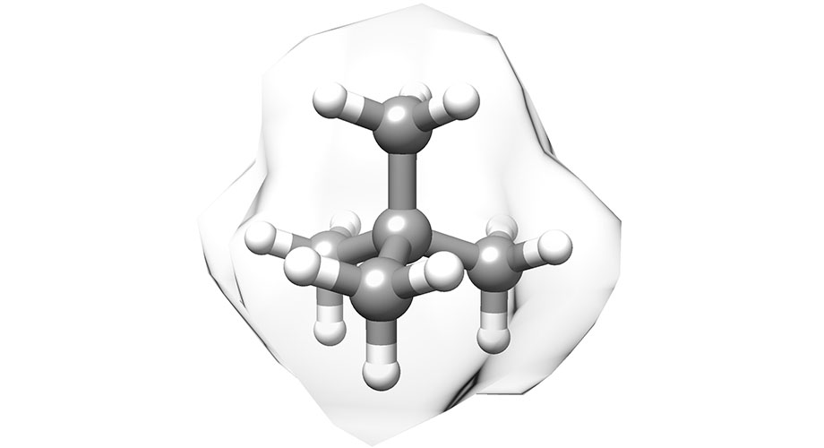 An image of tert-butane, the simplest quaternary carbon