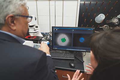 researchers at a workstation