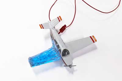 model airplane wing with embedded light emitters