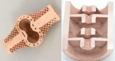 Examples of 3D-printed copper components that could be used in a particle accelerator