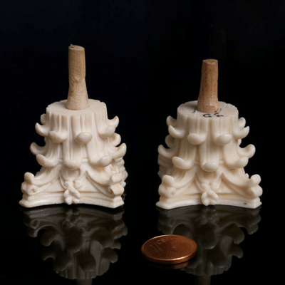 On the right: 3D-printed Digory, ivory on the left