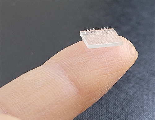 microneedle patch on a fingertip