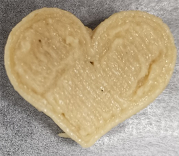 heart-shaped meat alternative created with a 3D printer