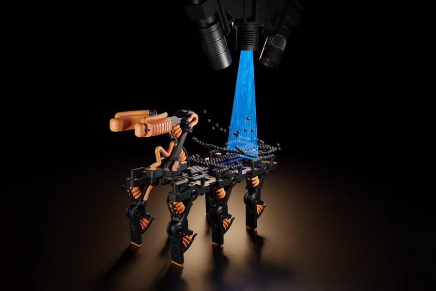 This rendering shows a robot being built layer-by-layer using the new process