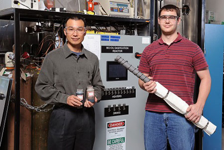 Iowa State University engineers Song-Charng Kong, left, and Nicholas Creager