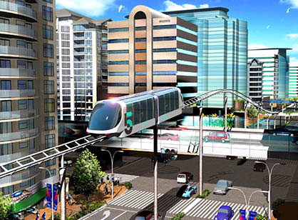 Conceptual image of a completed Eco-Ride urban transportation system