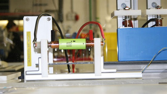 Lithium-ion battery undergoing laboratory tests