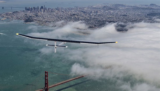 First Solar Impulse prototype HB-SIA over San Francisco
