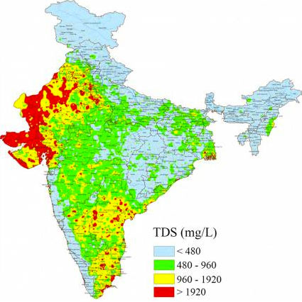 This map shows the salinity levels of the groundwater underlying India