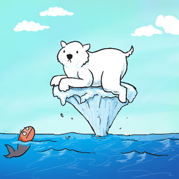 Cartoon polar bear on iceberg