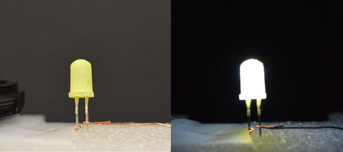 LED coated with a yellow phosphor