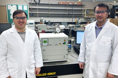 Amin Salehi-Khojin, UIC assistant professor of mechanical and industrial engineering (right), and postdoctoral research associate Mohammad Asadi