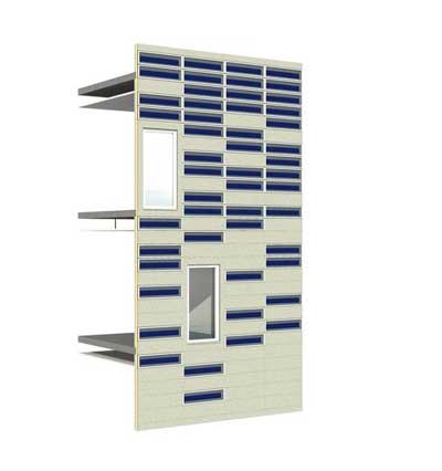 Visualization of a façade with strip collectors