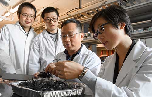 Jinwen Zhang with his carbon fiber recycling research team