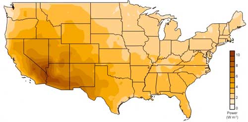 Map of Where Evaporation-Generated Power in US Most Productive