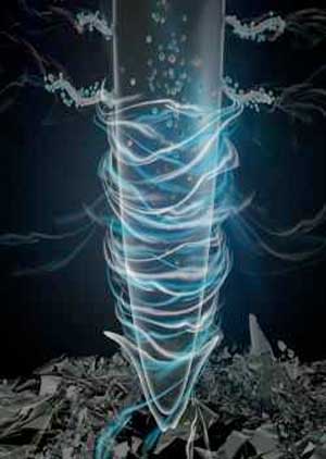 A graphic showing roots and root hairs absorbing nanoplastics. At the bottom are pieces of plastic waste