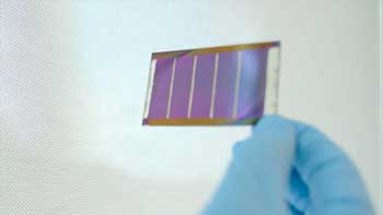 colored semi-transparent version of a perovskite solar mini module