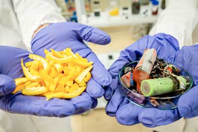 left: orange peel, right: battery waste